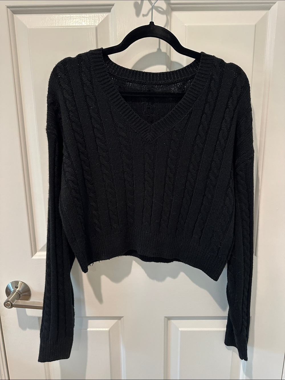 SHEIN Black Cable V-Neck Knit Sweater